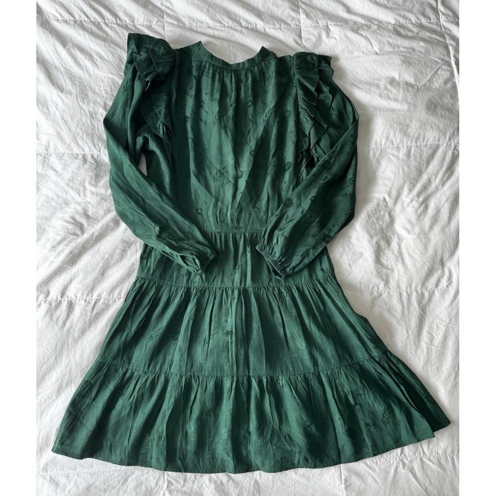 Adelyn Rae Size Medium Green Dress Long Sleeve Flowy Flowers V-neck EUC - Picture 8 of 10